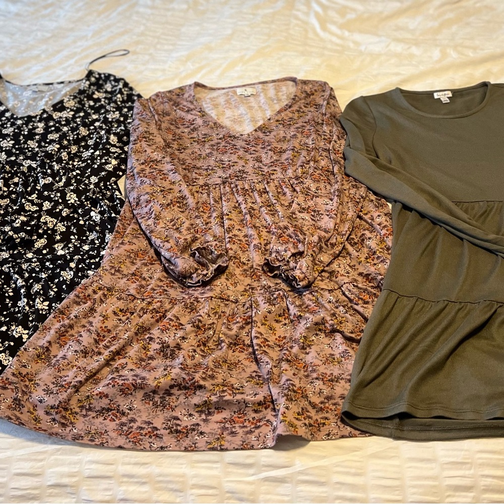 Bundle of Floral and Solid Dresses Trio